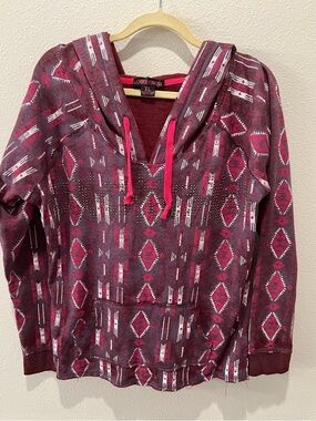 Rock & Roll Cowgirl Burgundy and Pink Aztec Hoodie size XL